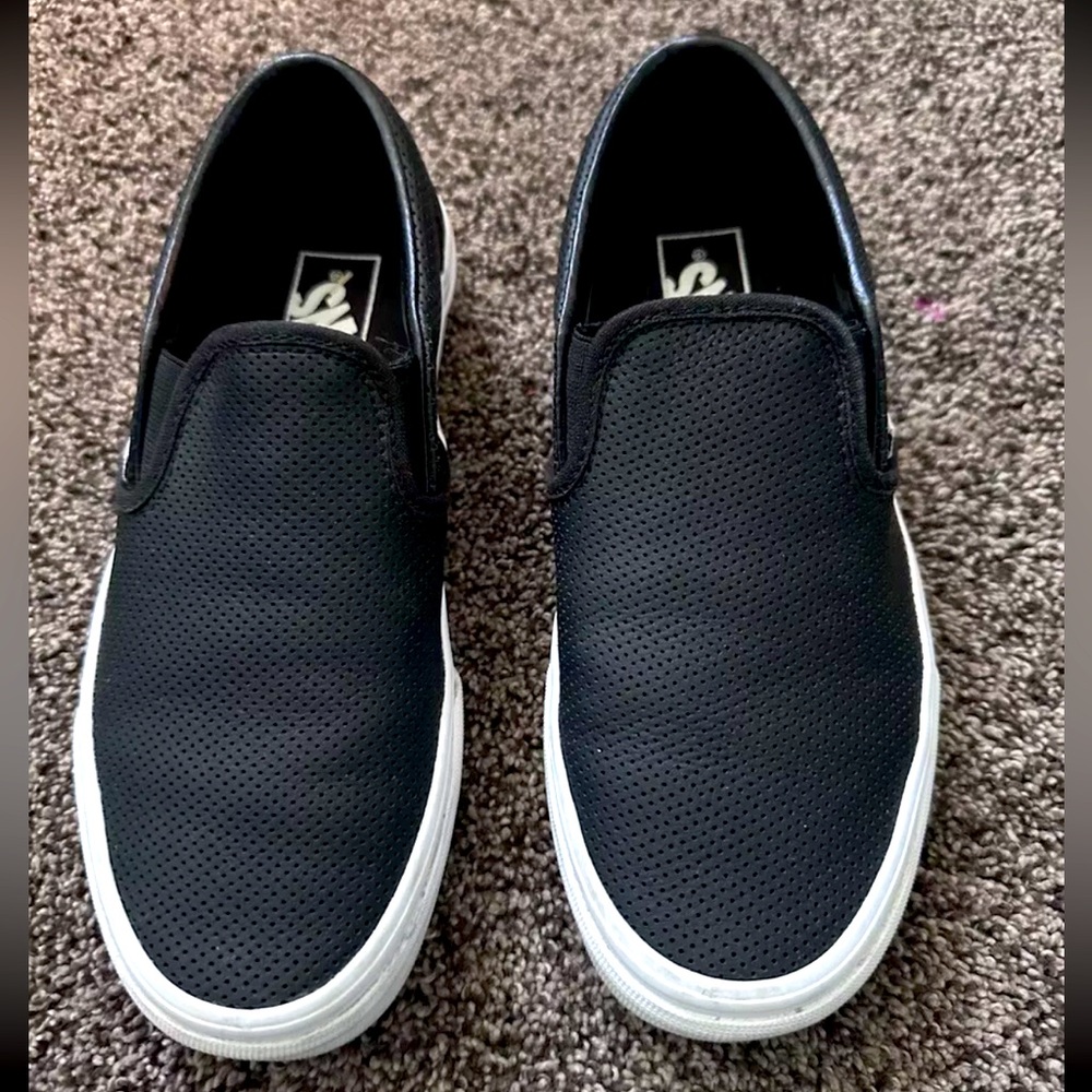 Vans Black Perf Leather Asher Slip On Sneaker Unisex Women's Size 6.5 Mens 5
